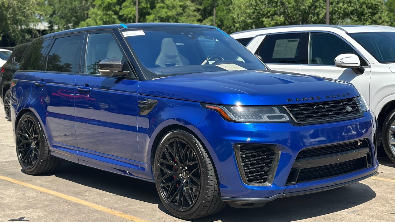 2018 Range Rover Sport SVR in Estoril Blue over Light Cloud Interior with all the Carbon Fibre