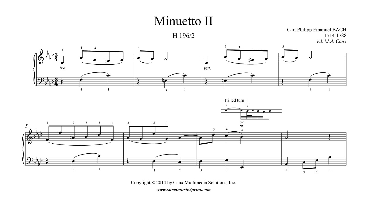 CPE Bach : Minuetto II in F minor, H 196/2