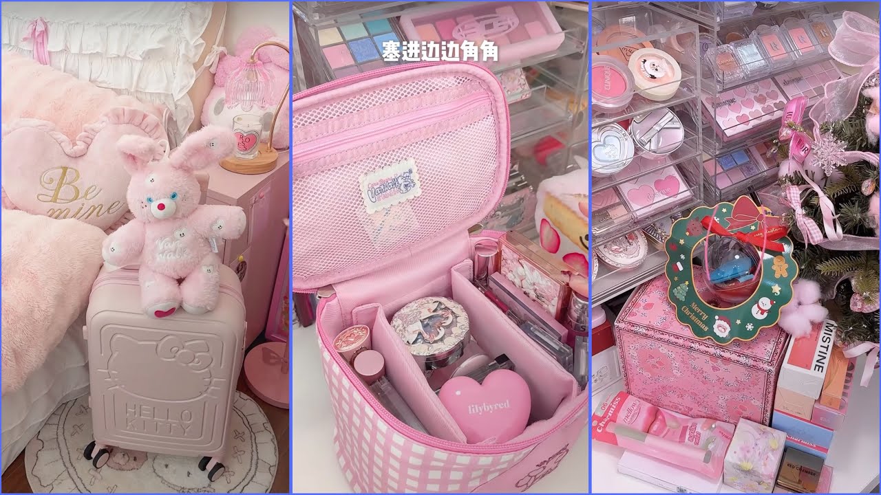 Pink Bliss🎀 | Pink Luggage Packing For Travel | Pink Makeup Unboxing✨