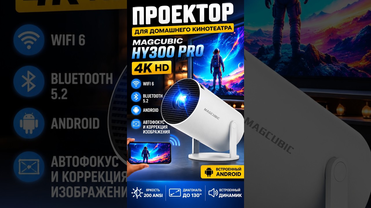 LED проектор MAGCUBIC HY300 4K HD +BT +WIFI + Android