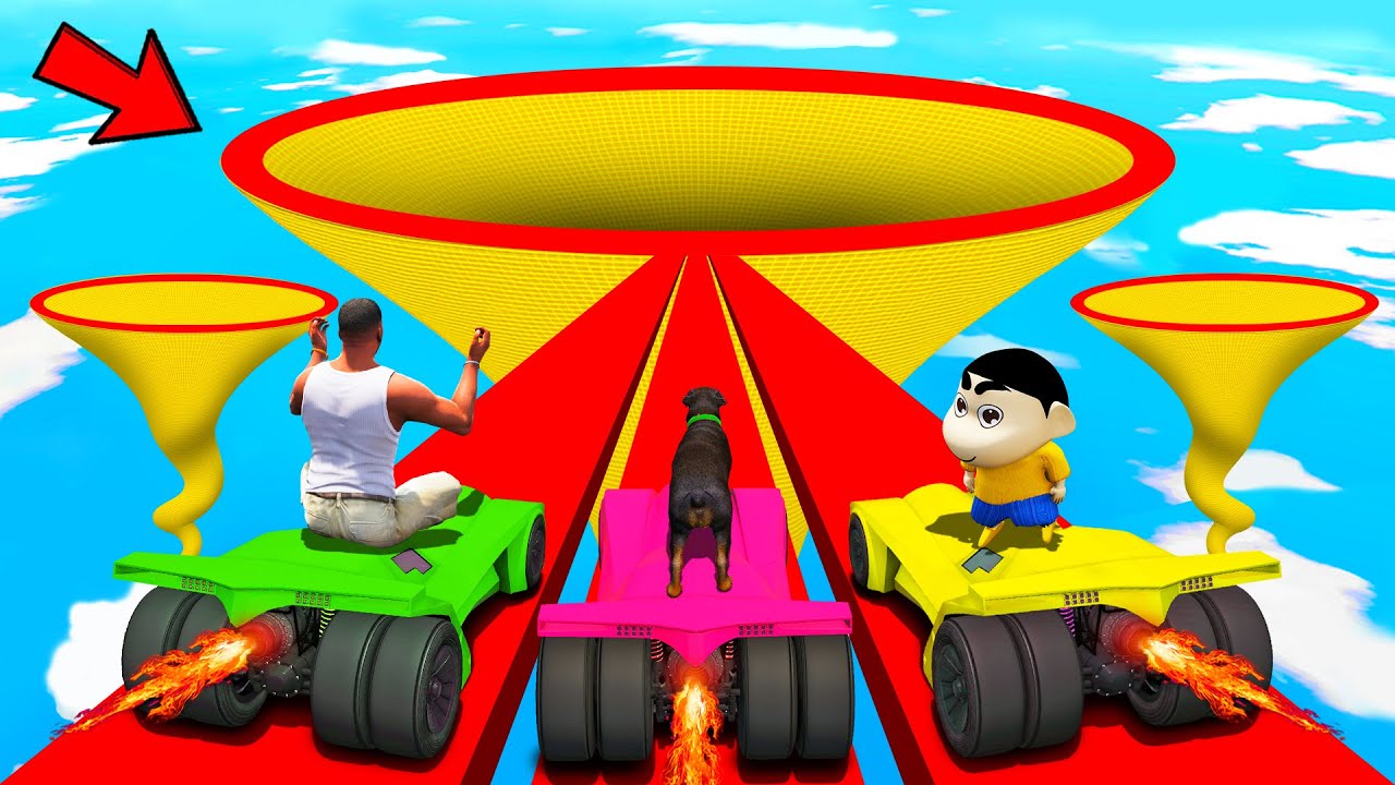 SHINCHAN AND FRANKLIN TRIED THE DEEPEST FUNNEL HOLE PARKOUR CHALLENGE GTA 5
