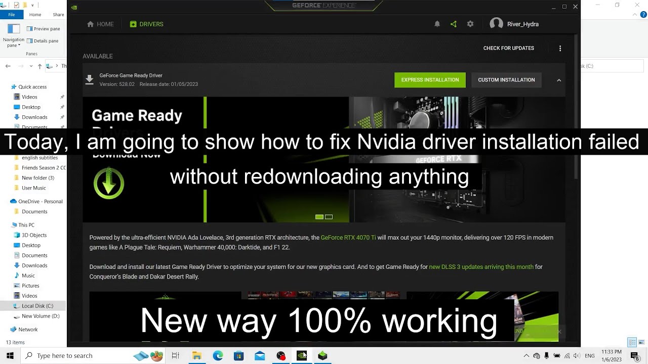 Fix:GeForce Game Ready Driver Installation Failed on Windows 10/11||No redownload req Version 528.02