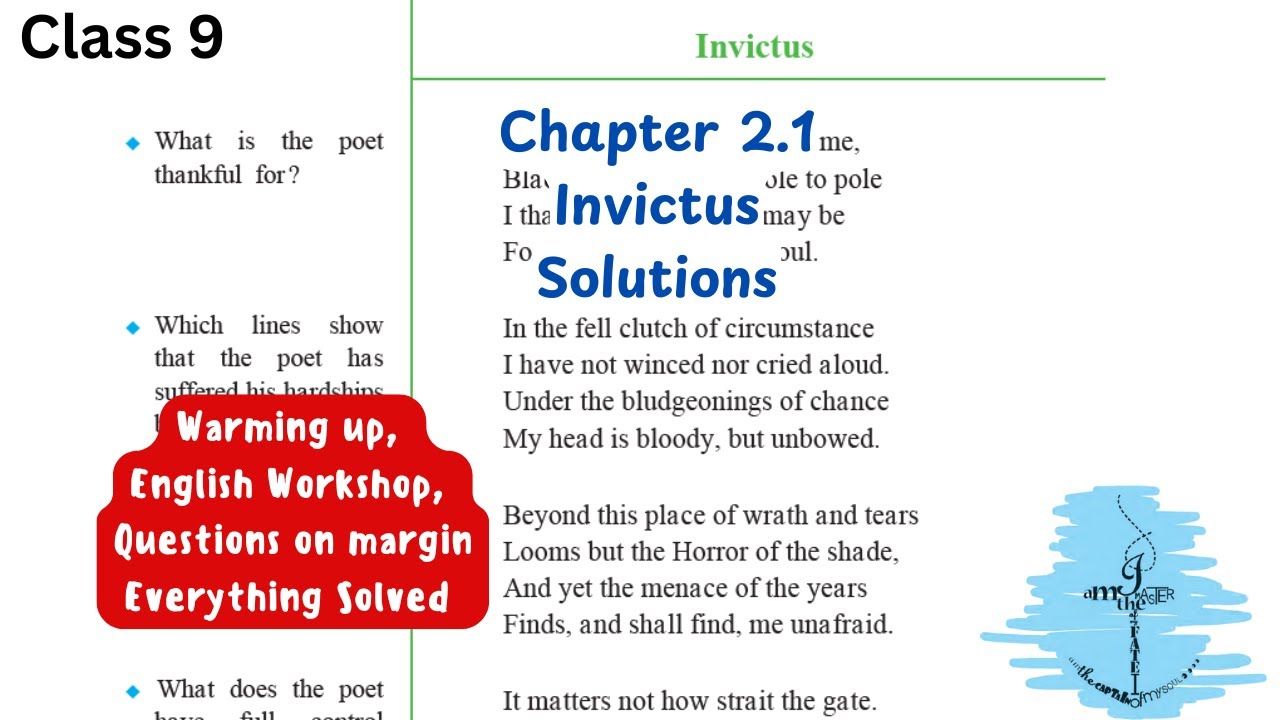 Invictus | Chapter 2.1 | English class 9 | Solutions | state board | English workshop