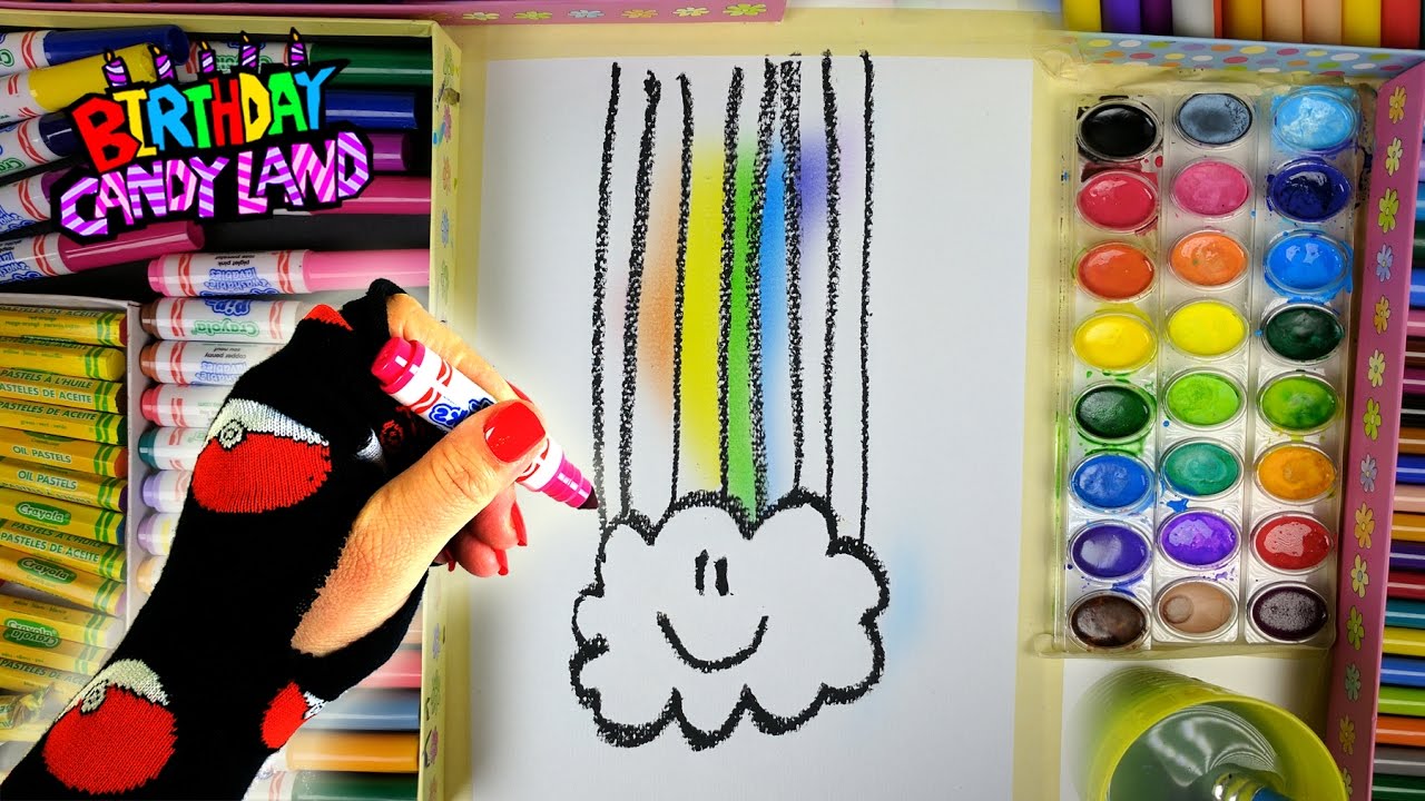 Learn Colors for Kids and Color Hand Drawn Rainbow Cloud Coloring Page