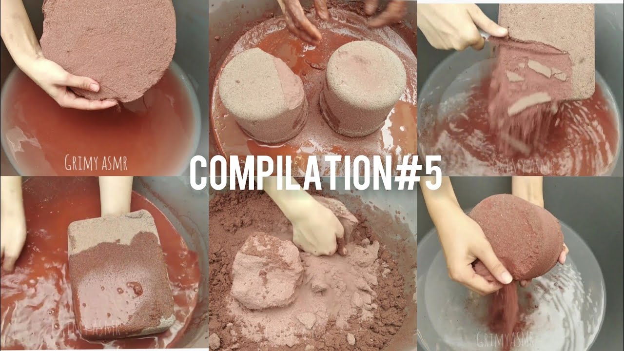 Asmr Soft dusty red sand cement crumbling+shaving+dipping+punching compliation