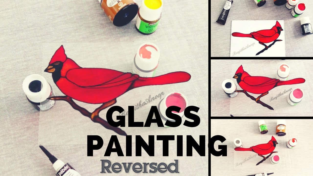 Cardinal Painting On Glass / How to paint Cardinal / Simple and easy Glass Painting