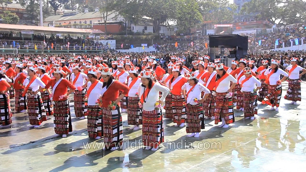 Mizo women in full costume dancing Parlam