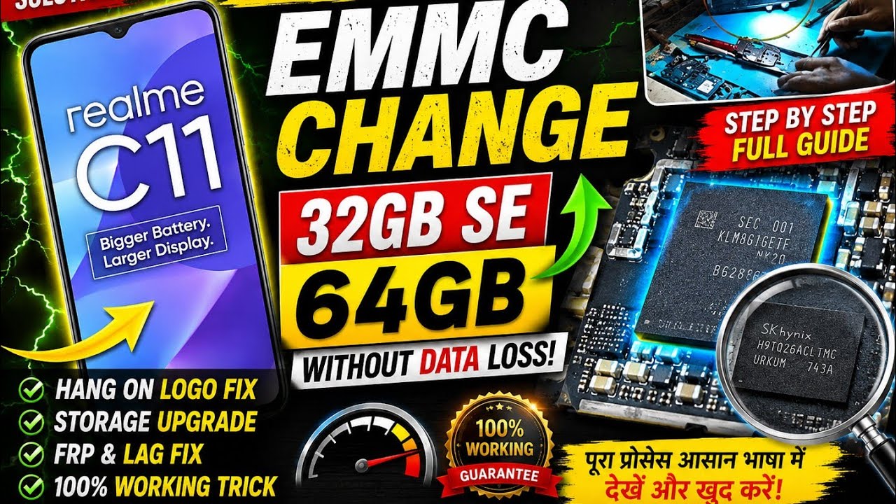 Realme c11 emmc change 32gb to 64gb updated #realmec11 #deadmobilesolution #networkproblem #trending