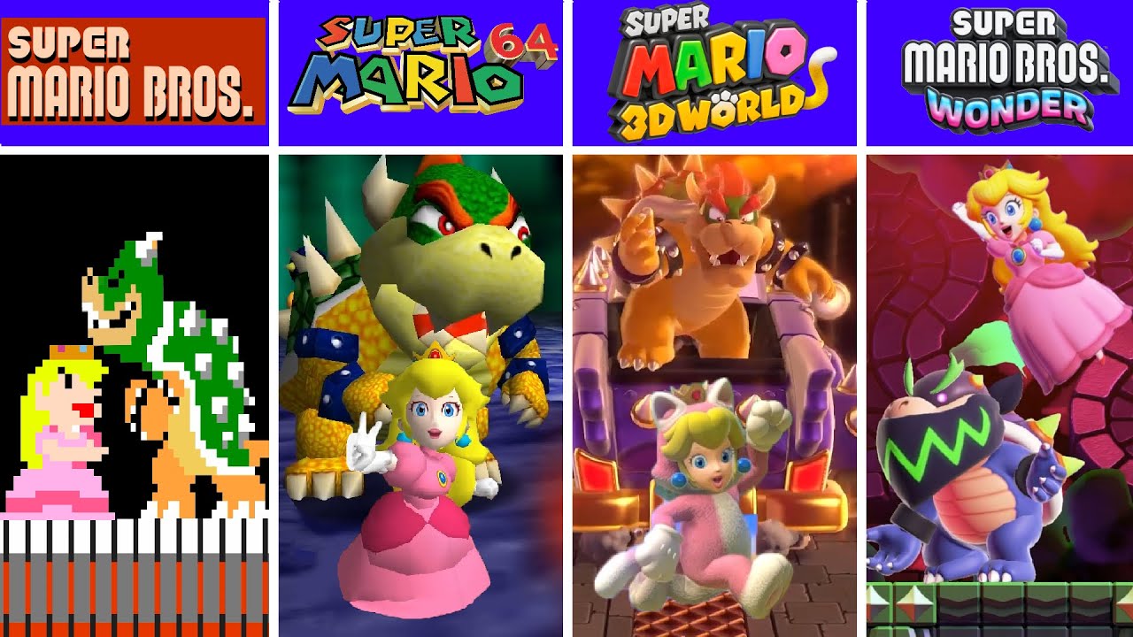Evolution of Princess Peach Vs First Bosses in Super Mario Games And Fan Mod Games (1985-2024)