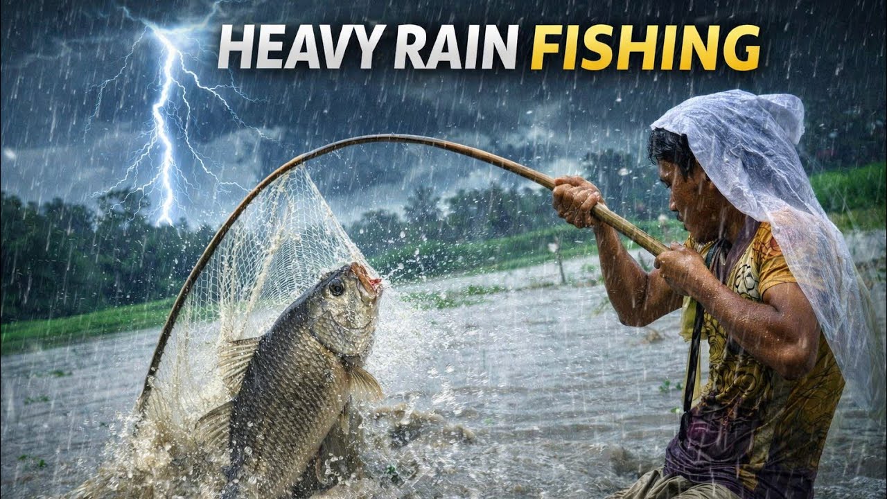 🌧️ Rainy Day Village Fishing | 🐟 Traditional Net Catch | Nature Stride 2026