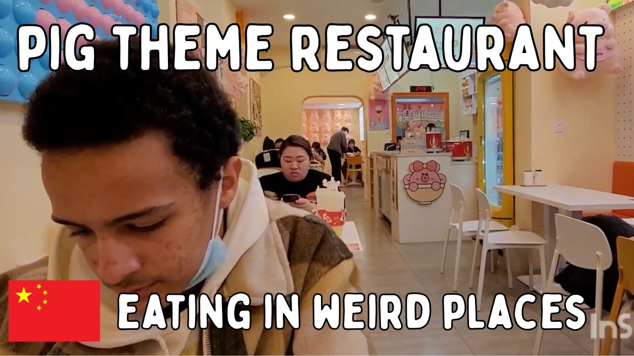 Eating noodles in a Pig themed pink restaurant in Tianjin China.  January 2023 #food #foodvlog