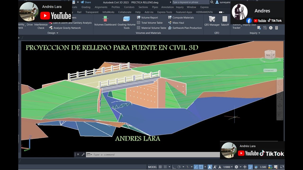 MOVIMIENTO DE TIERRA (RELLENO PARA PUENTE, PROYECCION Y CALCULO) EN CIVIL 3D