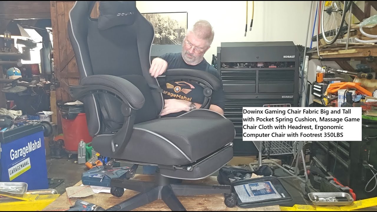 Dowinx Gaming Chair Fabric Big & Tall with Pocket Spring Cushion, Massage Game Chair Cloth, Headrest