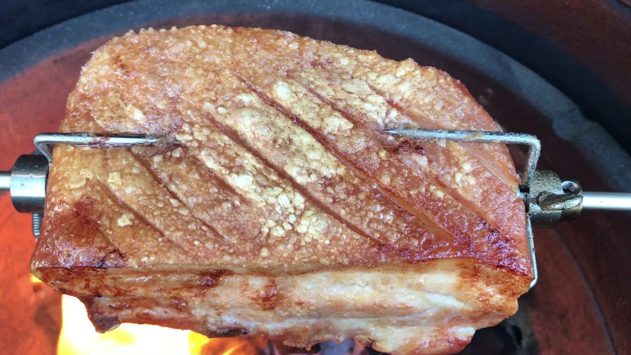 Kamado Joe bone in pork belly with crackle