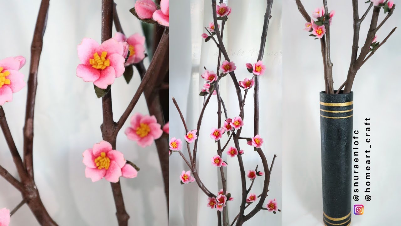 #DIY цветы сакуры из фетра для украшения - ваза для цветов DIY - S Nuraeni