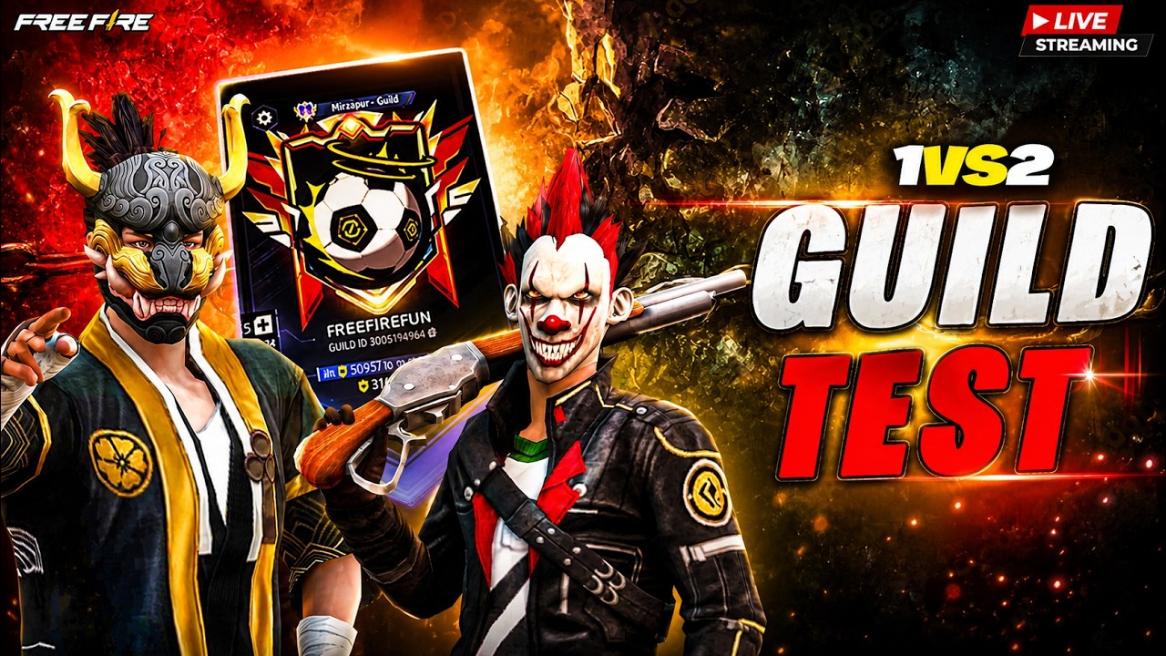 FREE FIRE 1VS2 GUILD TEST LIVE🔴| CUSTOM ROOM WITH ID REACTION😈#customroom #guildtest #freefire