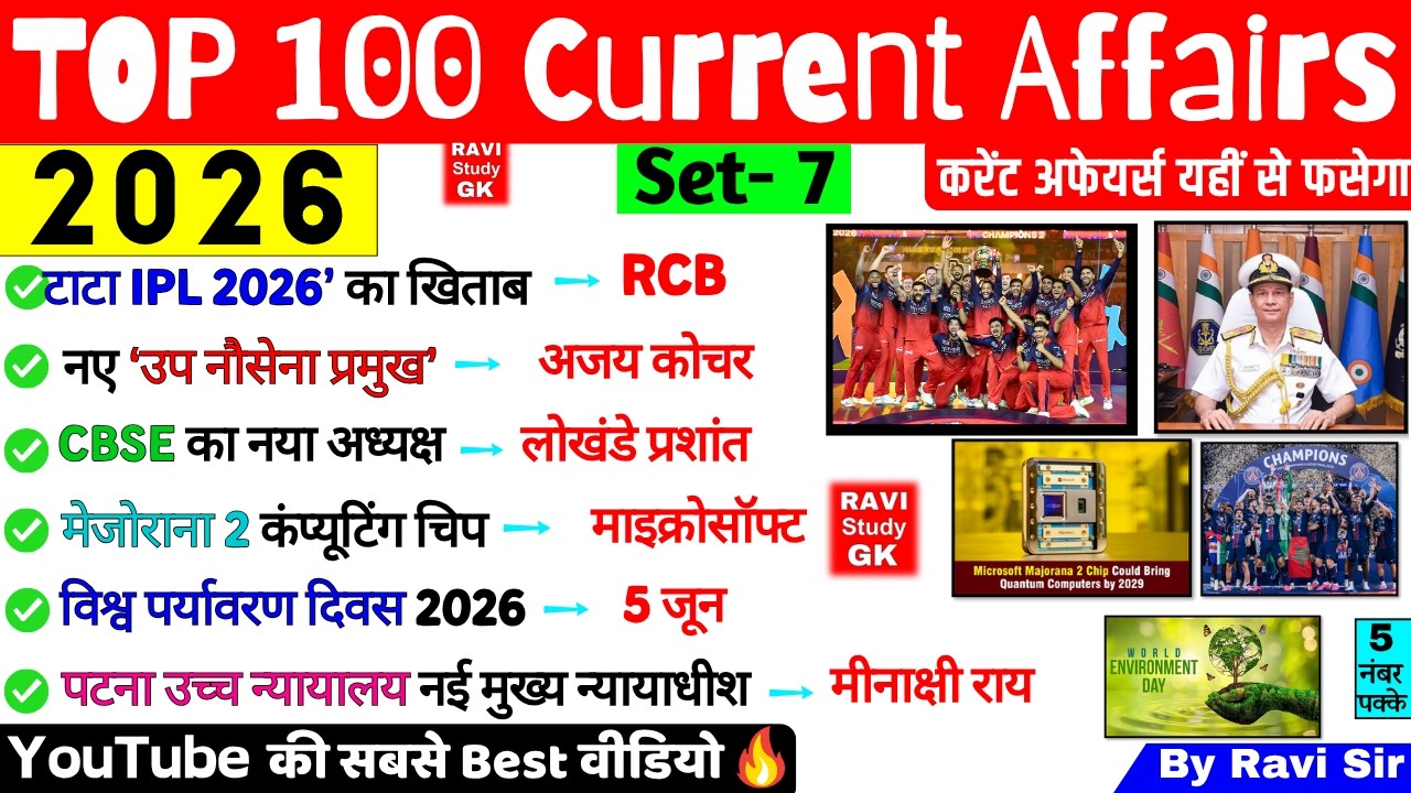 Ravi Sir Current Affairs 2026 | Most Important 100 Current Affairs | SSC CGL NTPC Railway BPSC Exam
