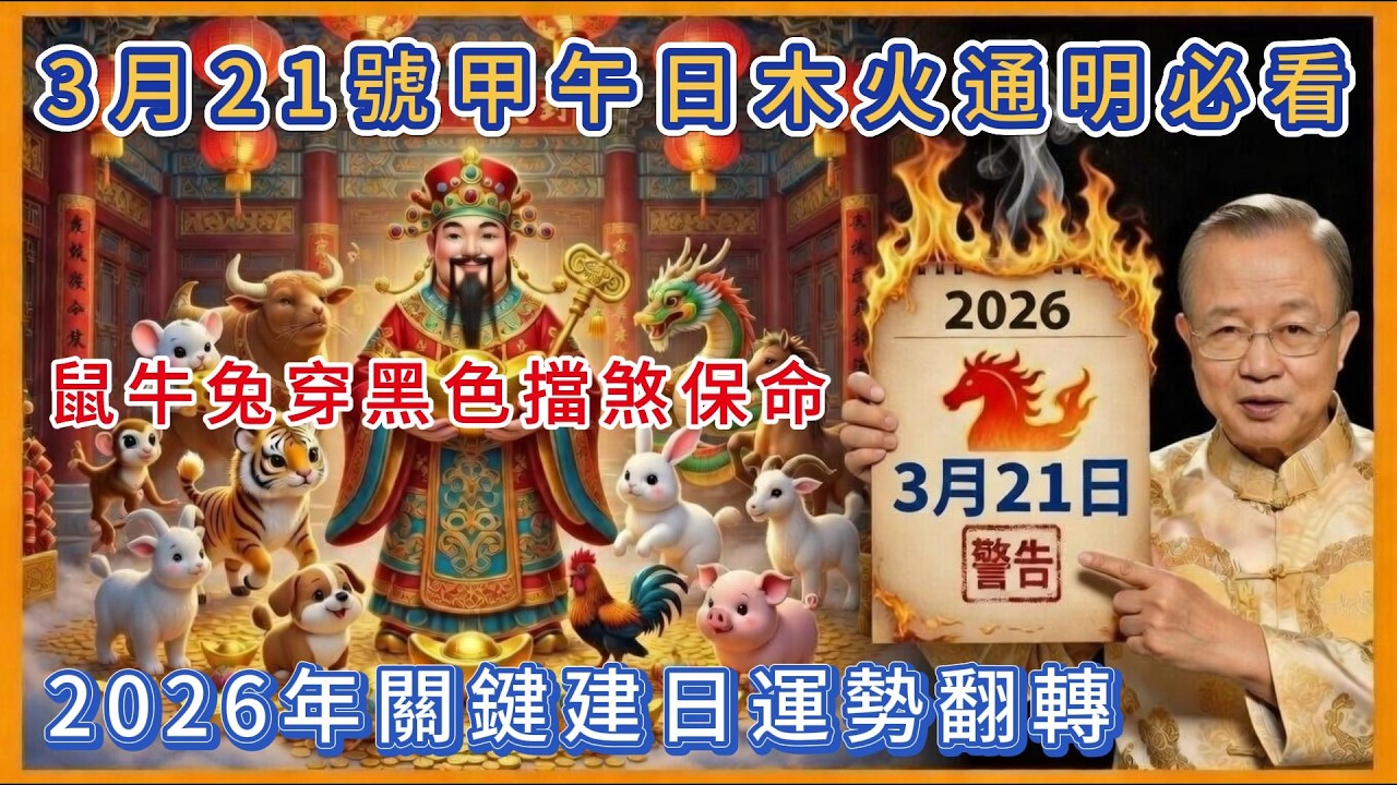 3月21日甲午日木火通明！“建日”氣場全開，12生肖如何翻轉運勢？#每日易點通 #曾仕強 #五行穿衣 #干支五行 #易經 #黃曆解讀 #生肖沖煞 #彭祖百忌 #趨吉避凶 #2026運勢 #十二生肖運勢
