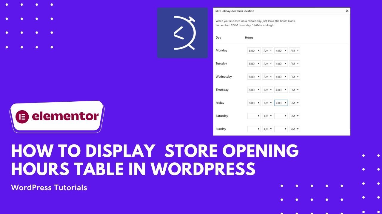How to Display Simple Store Opening Hours Table in WordPress