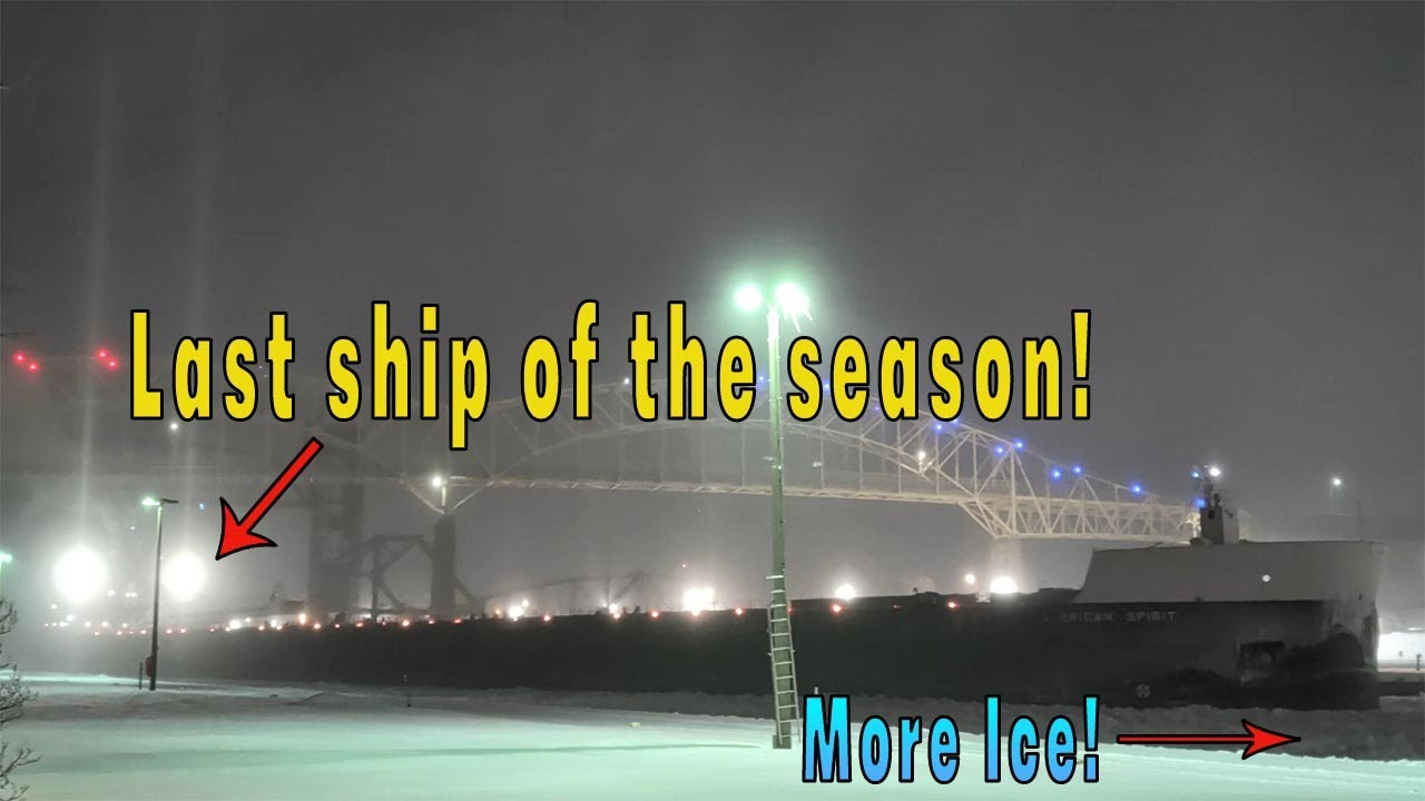 The FINAL freigther to the locks this season, held up by more ice