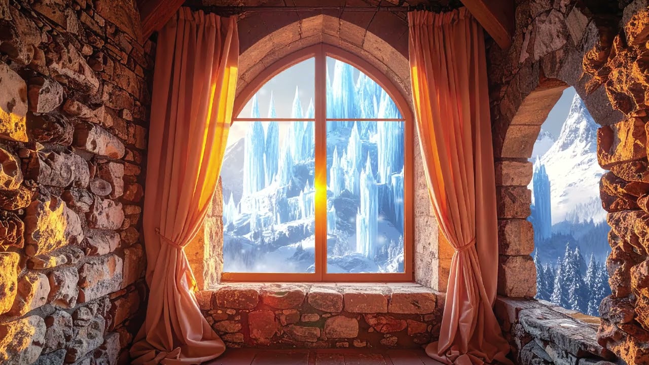Snowfall at a Medieval Window ❄️ | Cozy Winter Fantasy Ambience & Soft Music