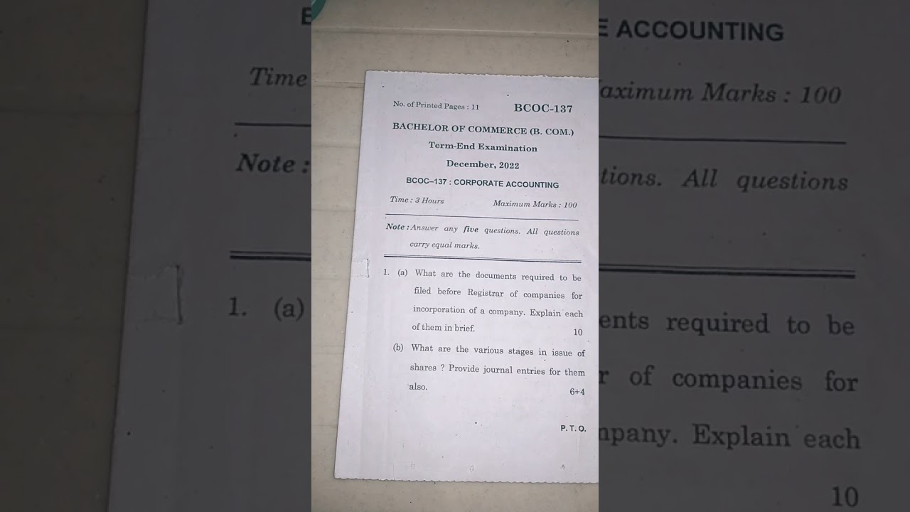 IGNOU BCOMG BCOC137: CORPORATE ACCOUNTING T.E.E PAPER👍