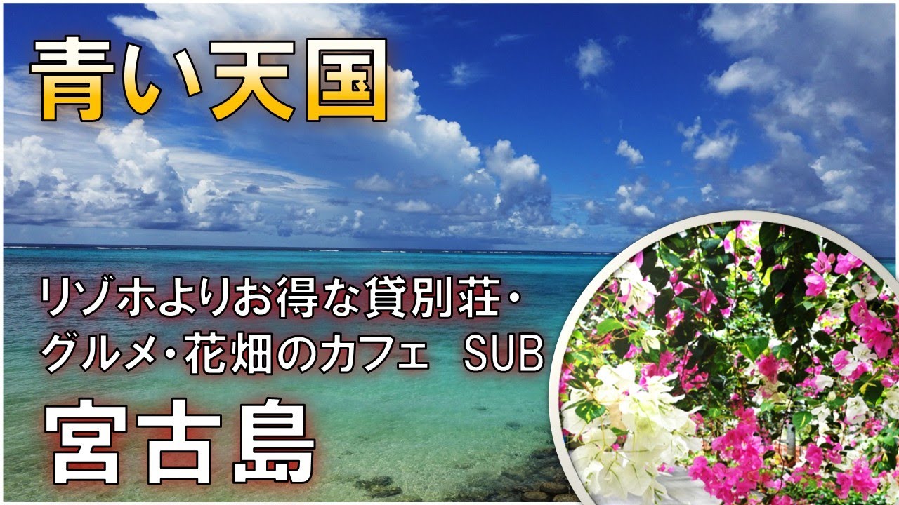 【宮古島】Miyako Island/cafe in a tropical flower garden/blue ocean/ビーチによって異なる海の色/南洋の花が咲き乱れるカフェ/貸しコンド