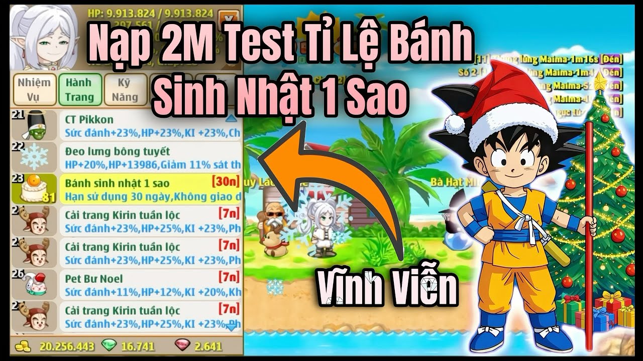 Ngọc Rồng Online - Nạp 2M Test Tỉ Lệ Bánh Sinh Nhật 1 Sao 
