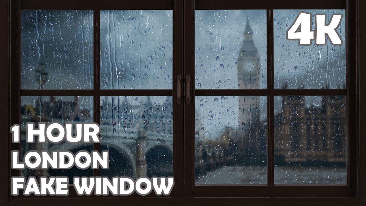 4K Fake Window - LONDON | 1 Hour | London Ambience - Rain On Window | For Projector