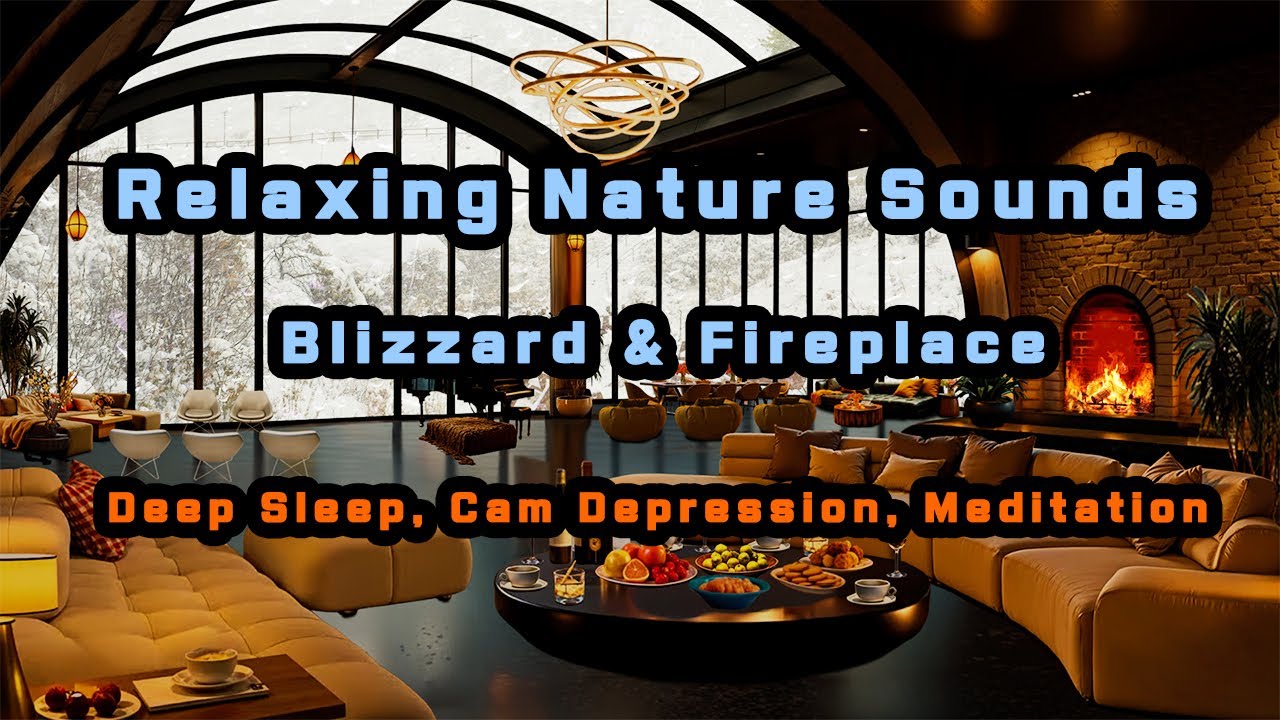 ❄️Winter Resort Lounge Ambience | Blizzard & Fireplace | Deep Sleep, Cam Depression, Meditation.
