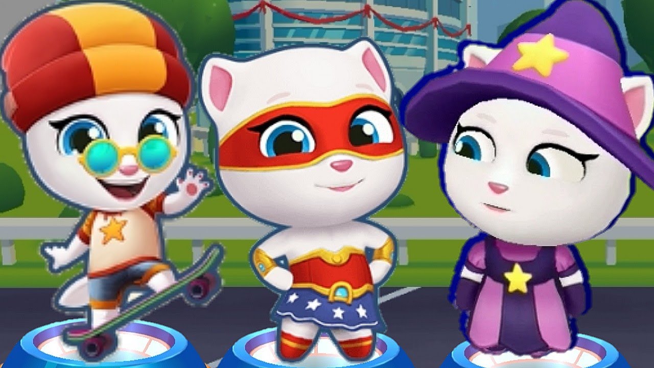 Talking Tom Gold Run Skater Angela vs Witch Angela vs Super Angela vs Roy Raccoon Gameplay