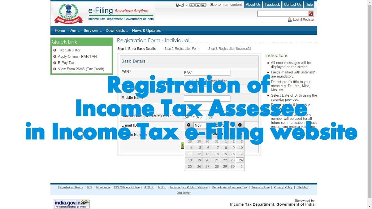How to register an Account in Income Tax India e-Filing website