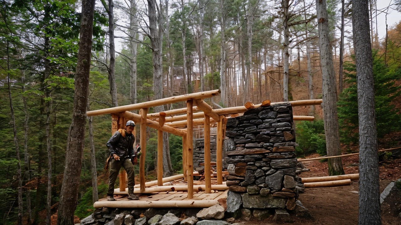 Building a Secret Log Cabin in the Woods With NO Power Tools!