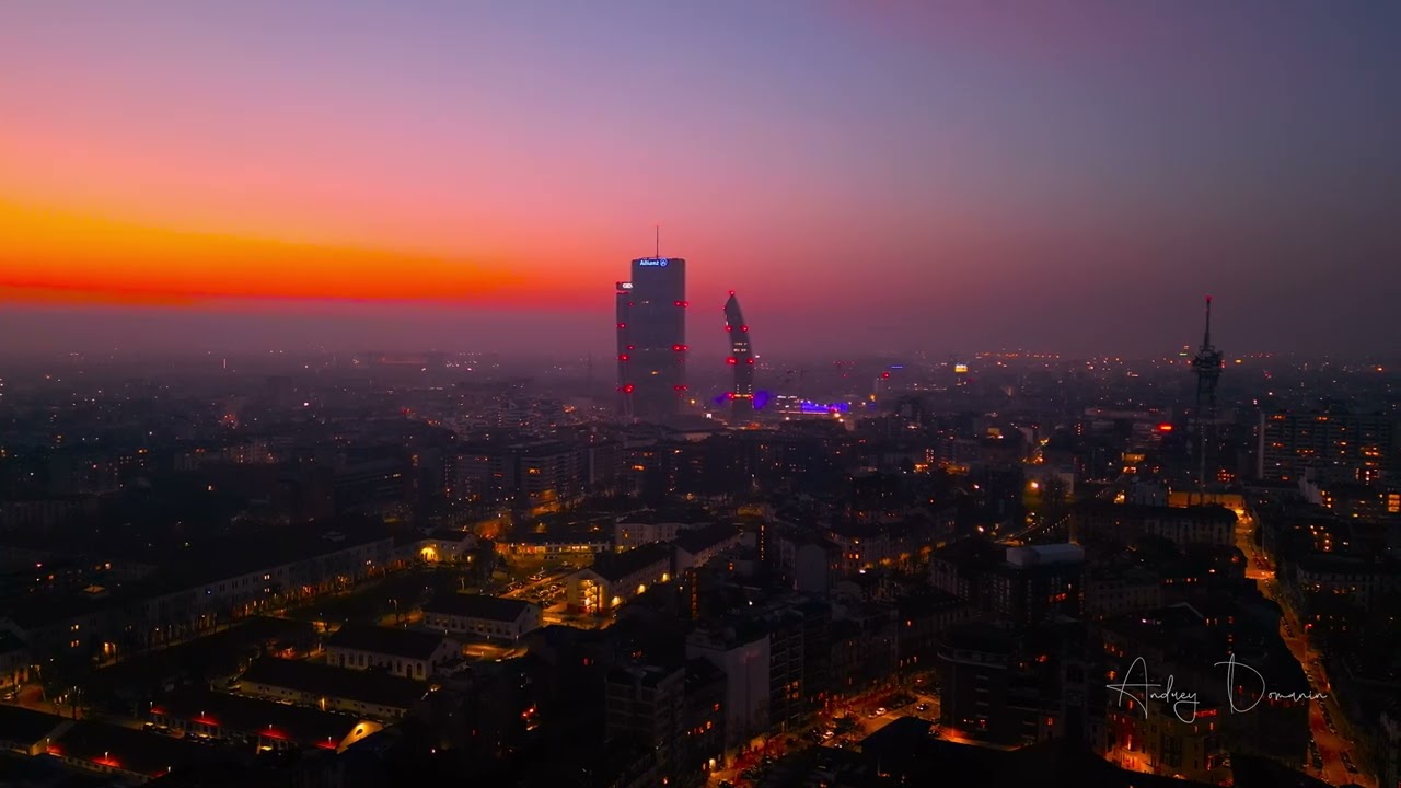 Italy, Milan by Night Aerial View