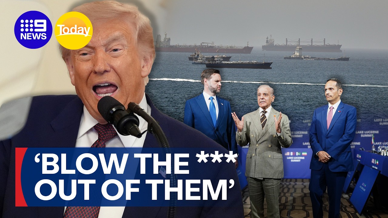 Trump threatens to hit Iran 'very hard again' and take over Strait of Hormuz | 9 News Australia