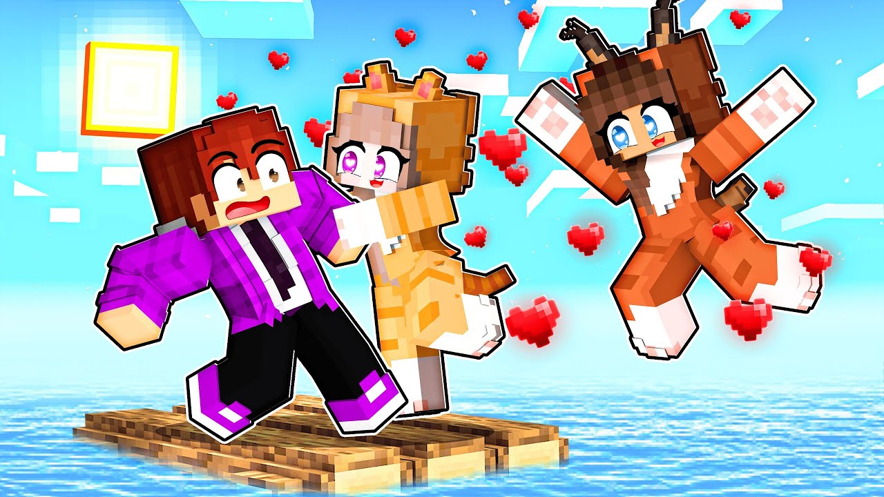 PRESO em APENAS uma JANGADA com DUAS GATINHAS no Minecraft
