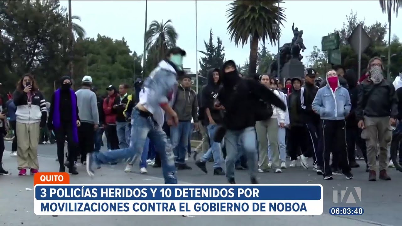 Policías heridos y varios detenidos dejan las movilizaciones en Quito