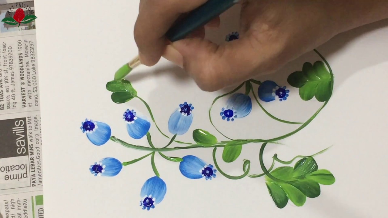 one stroke painting with round brush: painting flowers with straight pressure stroke