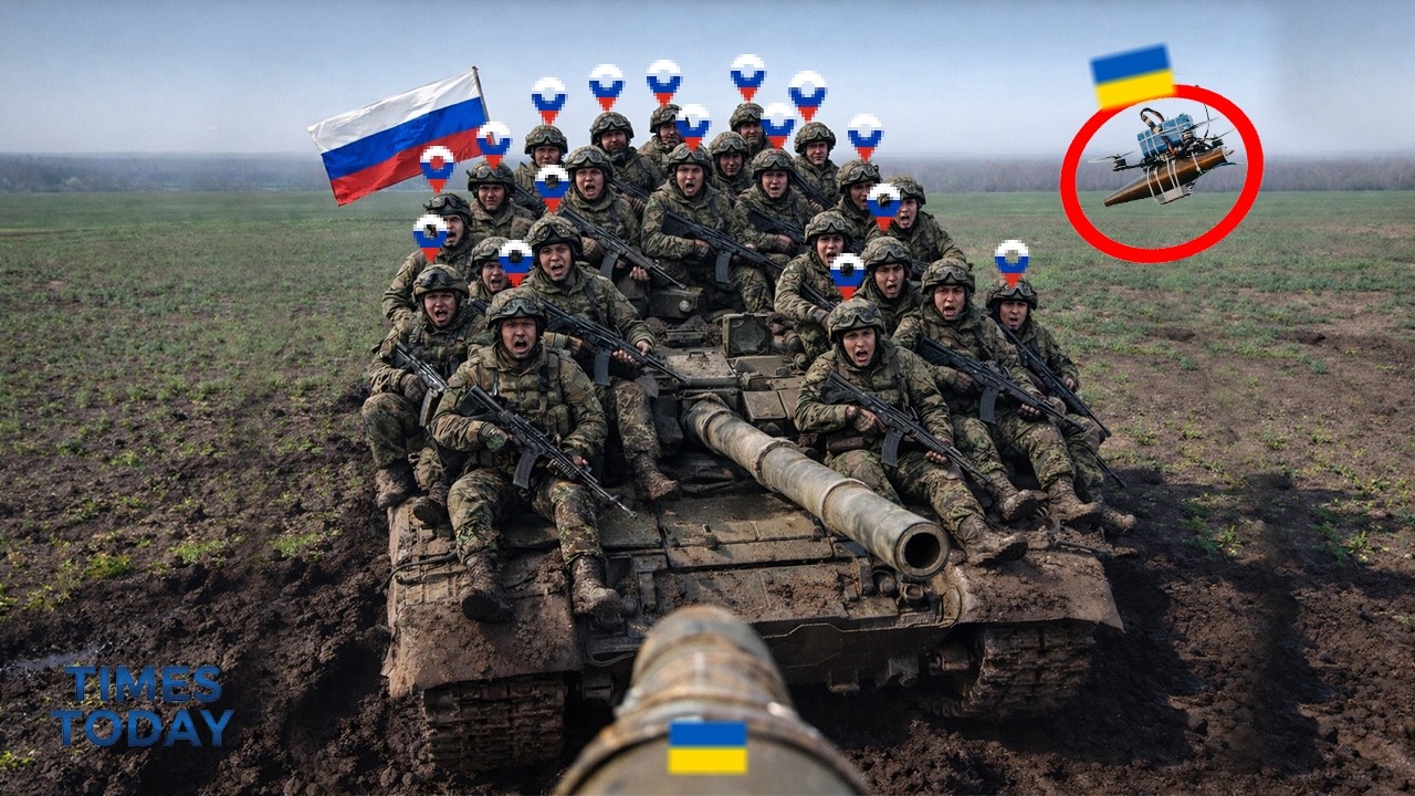 Ukrainian drones brutally massacred Russian infantry troops who rides on top of the Tank