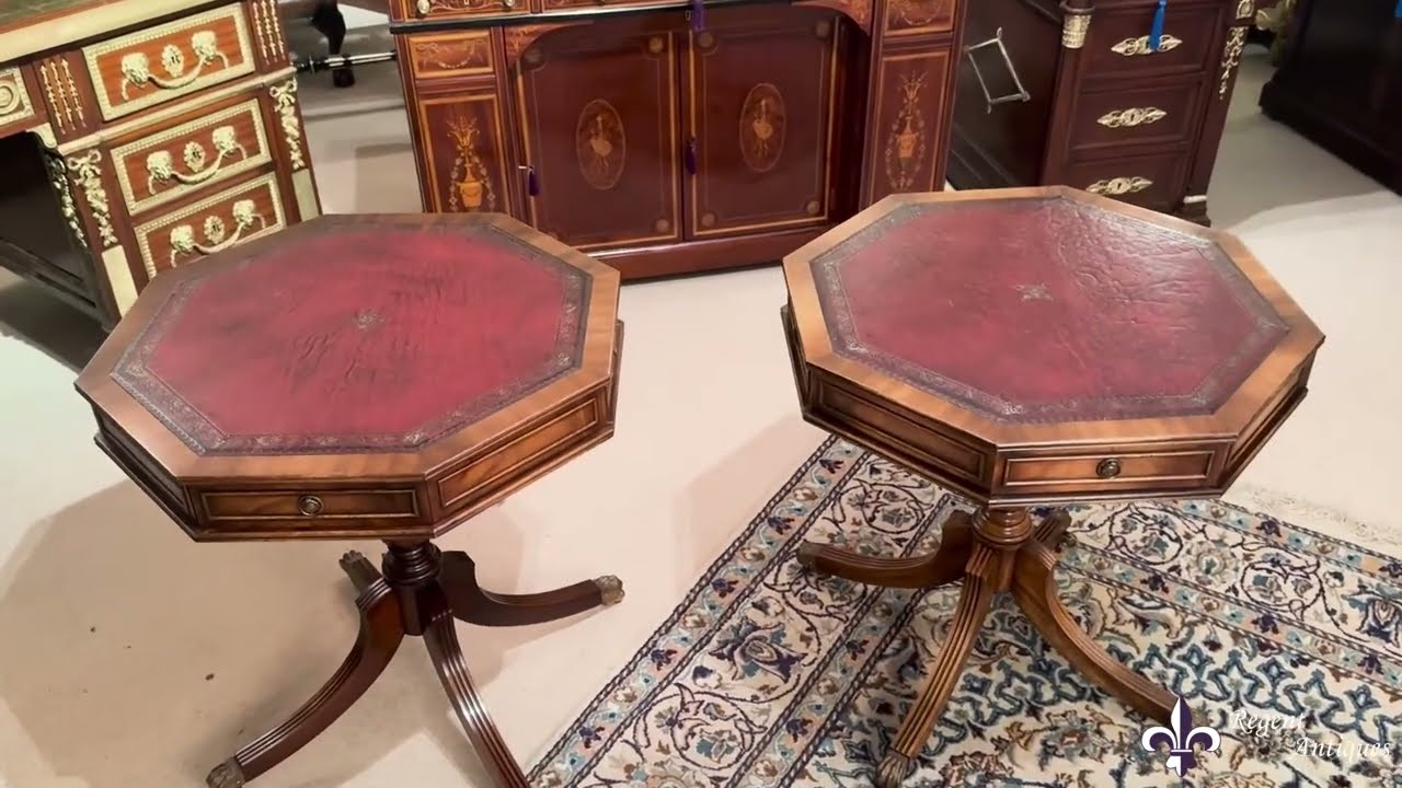 Vintage Pair Regency Revival Octagonal Drum Tables 20th Century