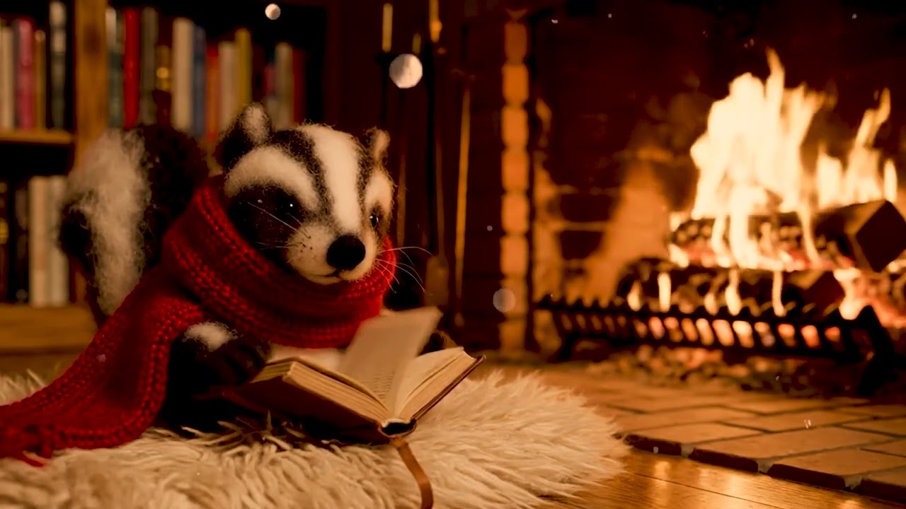 Peaceful Night in The Cabin | Soft Piano & Wind Sounds for Cozy Reading - Skunk's Relaxation Time
