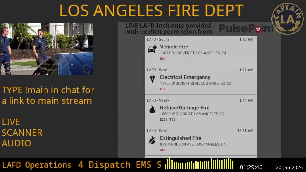 LAFD - *LIVE* Los Angeles Fire Department SCANNER Radio // FIRE & EMS // 19-Jan-2026 // LA CAPTAIN