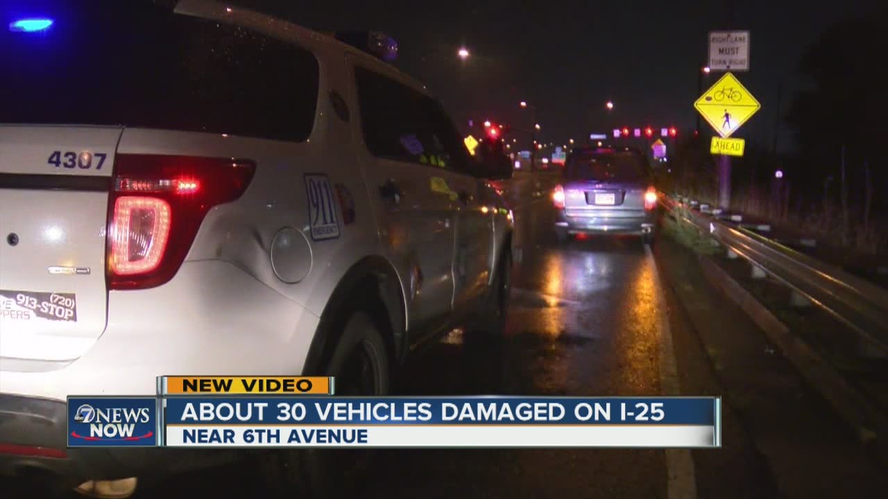Vehicles on I-25 damaged by road debris