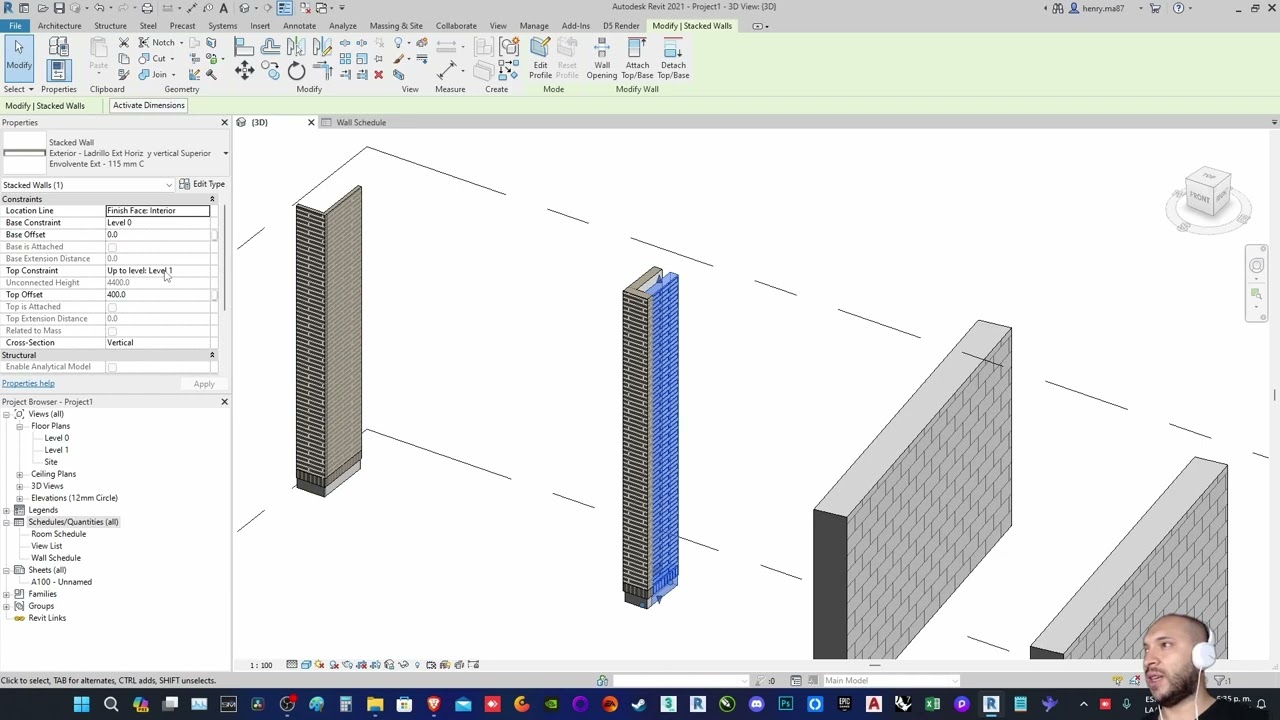 REVIT PARÁMETROS DE INSTANCIA EN MUROS APILADOS