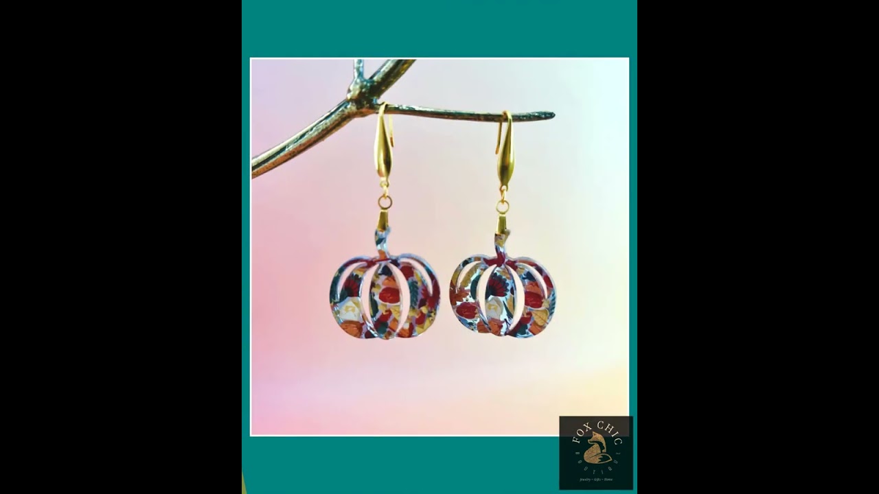 Floral Pumpkin Dangle Earrings: Autumn Acrylic Statement Jewelry
