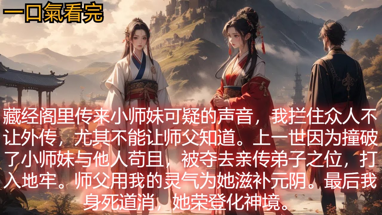 藏经阁里传来小师妹可疑的声音，我拦住众人不让外传，尤其不能让师父知道。上一世因为撞破了小师妹与他人苟且，被夺去亲传弟子之位，打入地牢。师父用我的灵气为她滋补元阴。最后我身死道消，她荣登化神境。