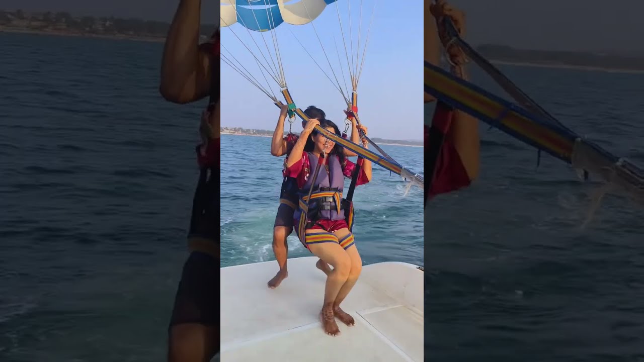 Parasailing with beautiful wife in Baga Beach, Goa