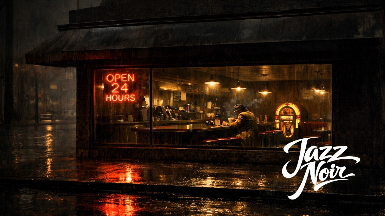 Rainy Street Diner Noir — 5 Hours of 1940s–1950s Jazz for Focus & Unwind | Open 24 Hours