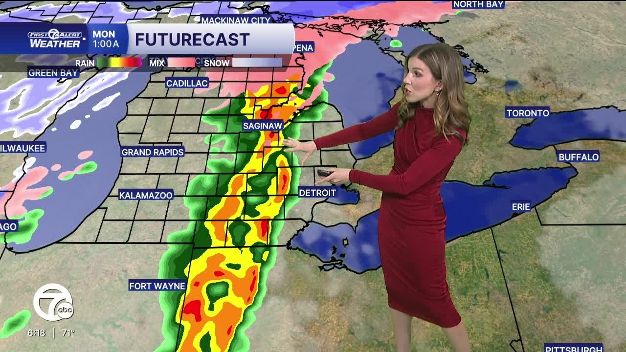 Strong to severe storms possible tonight, windy and snow Monday
