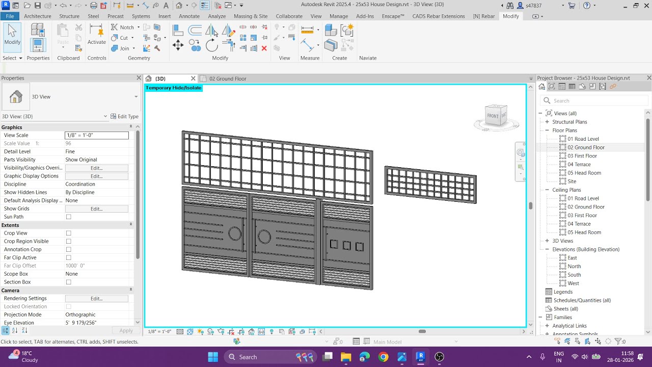 DAY 06: 25x53 House Design Project using Revit Architecture